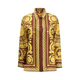 Chemise en Soie Bordeaux Versace avec Motif Barocco