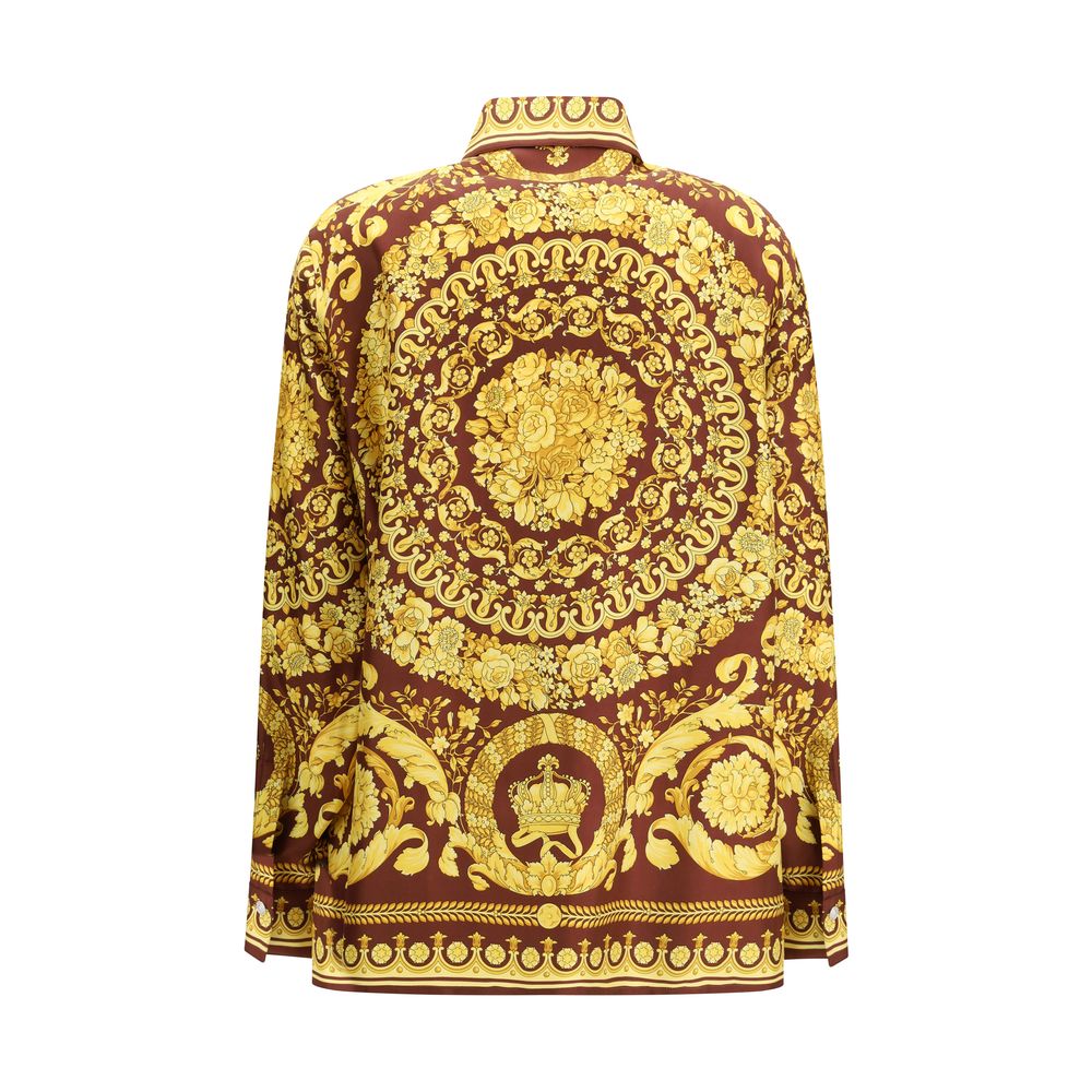Chemise en Soie Bordeaux Versace avec Motif Barocco