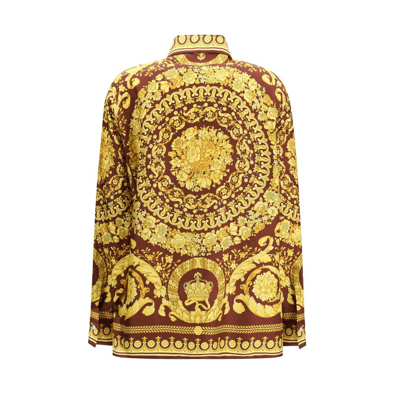 Chemise en Soie Bordeaux Versace avec Motif Barocco