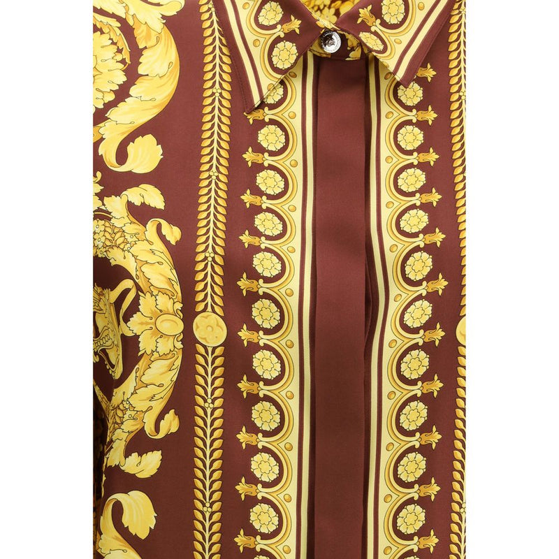 Chemise en Soie Bordeaux Versace avec Motif Barocco