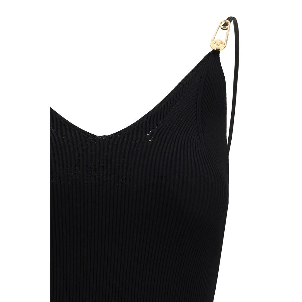 Versace Black Viscose Cocktail Dress - Safety Pin Slip Midi