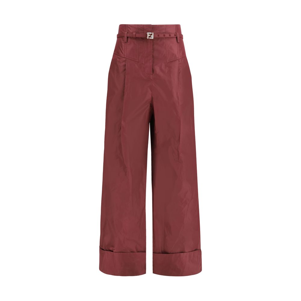 Fendi Bordeaux Silk Dress Pants - Elegant Taffeta Trousers