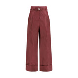 Fendi Bordeaux Silk Dress Pants - Elegant Taffeta Trousers