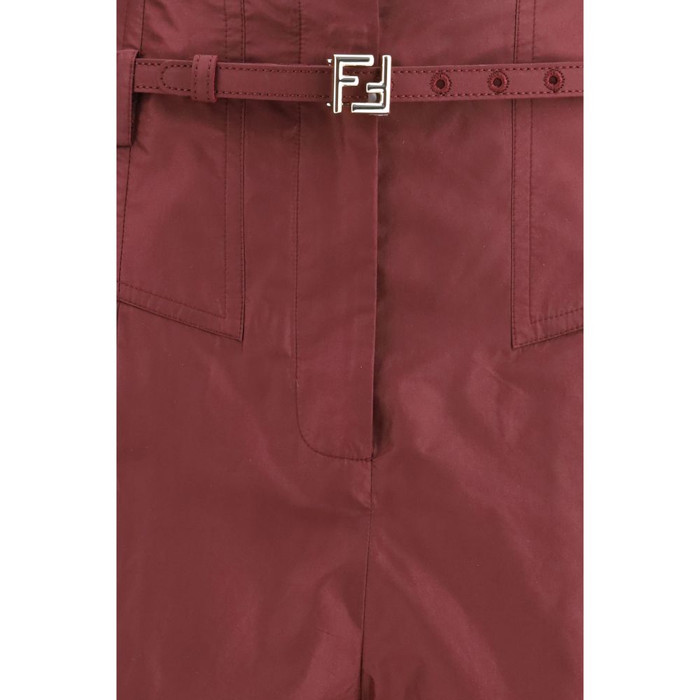 Fendi Bordeaux Silk Dress Pants - Elegant Taffeta Trousers
