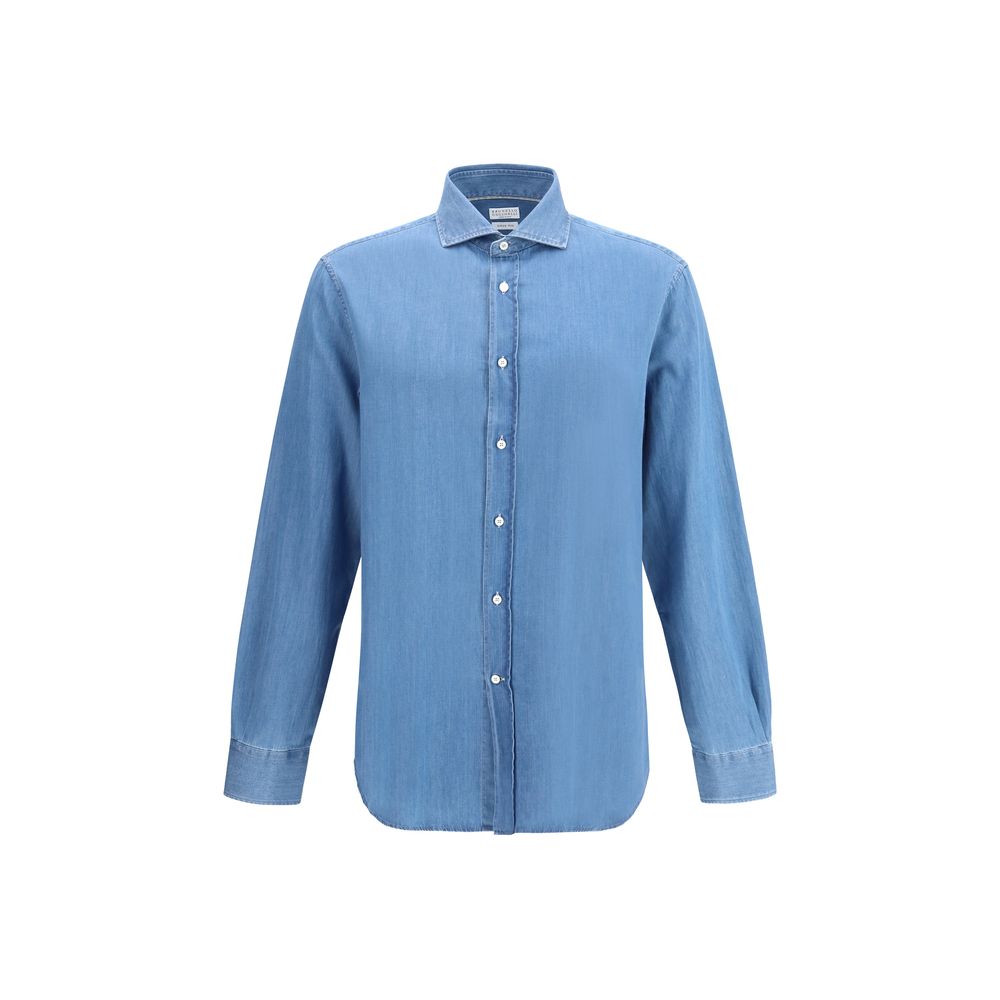 Brunello Cucinelli Blue Denim Shirt for Men