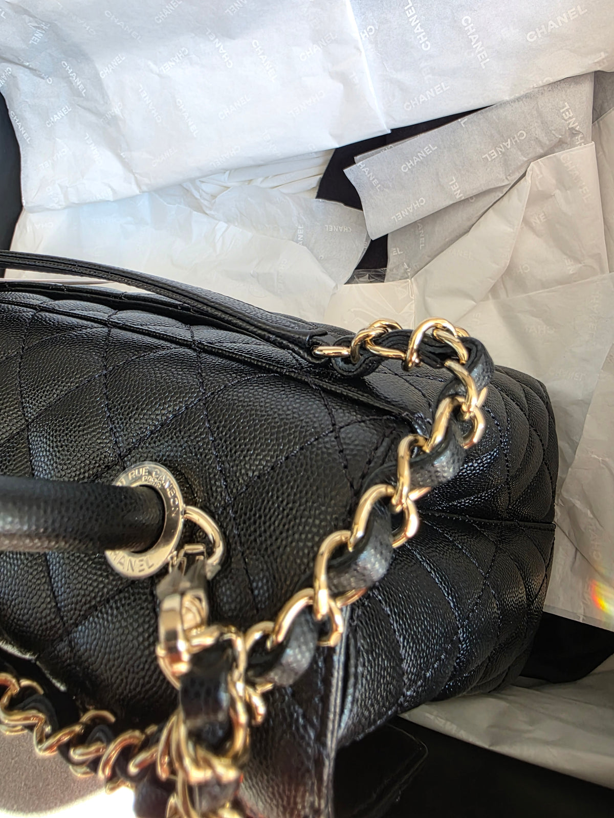 Chanel Handle Handle Handle Bag in black quilted grained leather