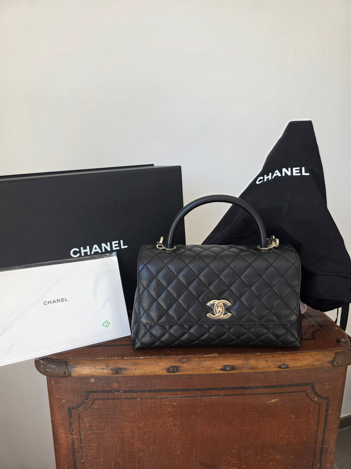 Chanel Handle Handle Handle Bag in black quilted grained leather